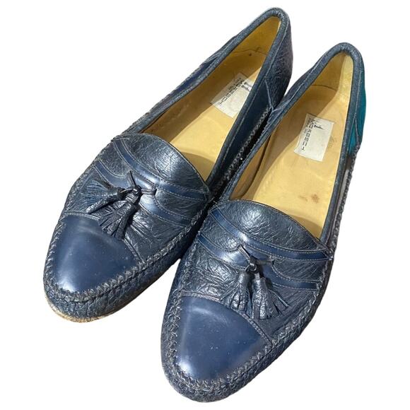 Moreschi navy blue genuine leather tassle loafers Made in Italy - Men's 10 - Picture 3 of 9